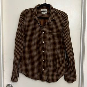 Madewell Perfect Fit Button Down Black and Brown Plaid Shirt